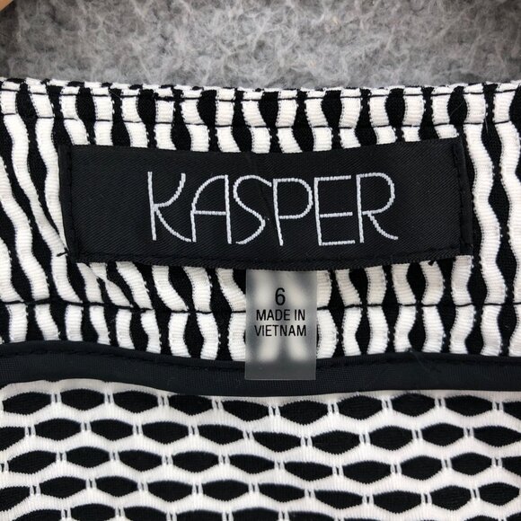 Kasper Jacket Womens 6 Black White Striped Zip Pockets 3/4 Sleeve Stretch Knit - Picture 6 of 11